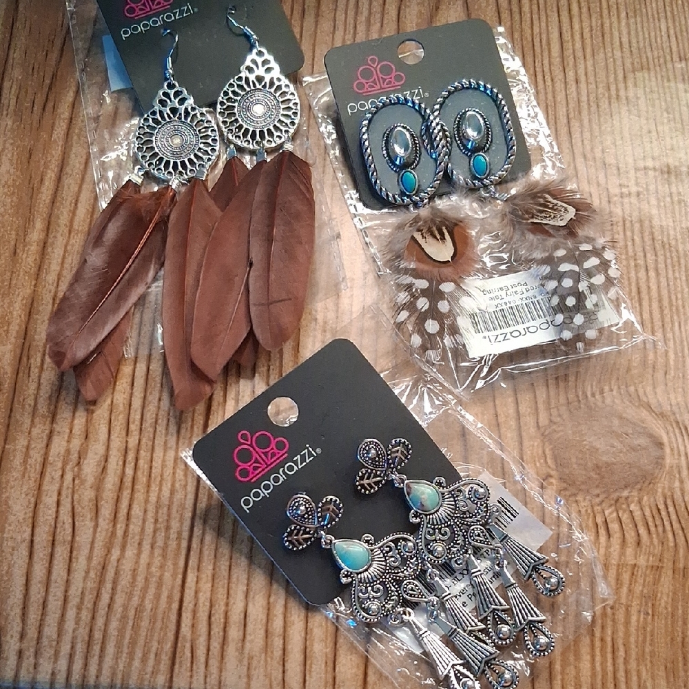 Paparazzi Silver and Turquoise Feather Earring Collection